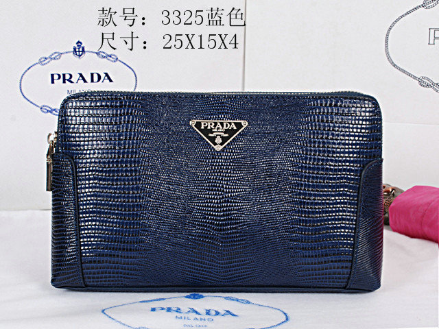 2014 Prada Lizard Leather Clutch 3325 Blue